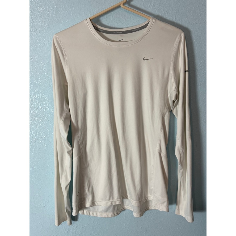 Nike Miler Dri-FIT Long Sleeve Running Shirt White Mens Large UV Protection